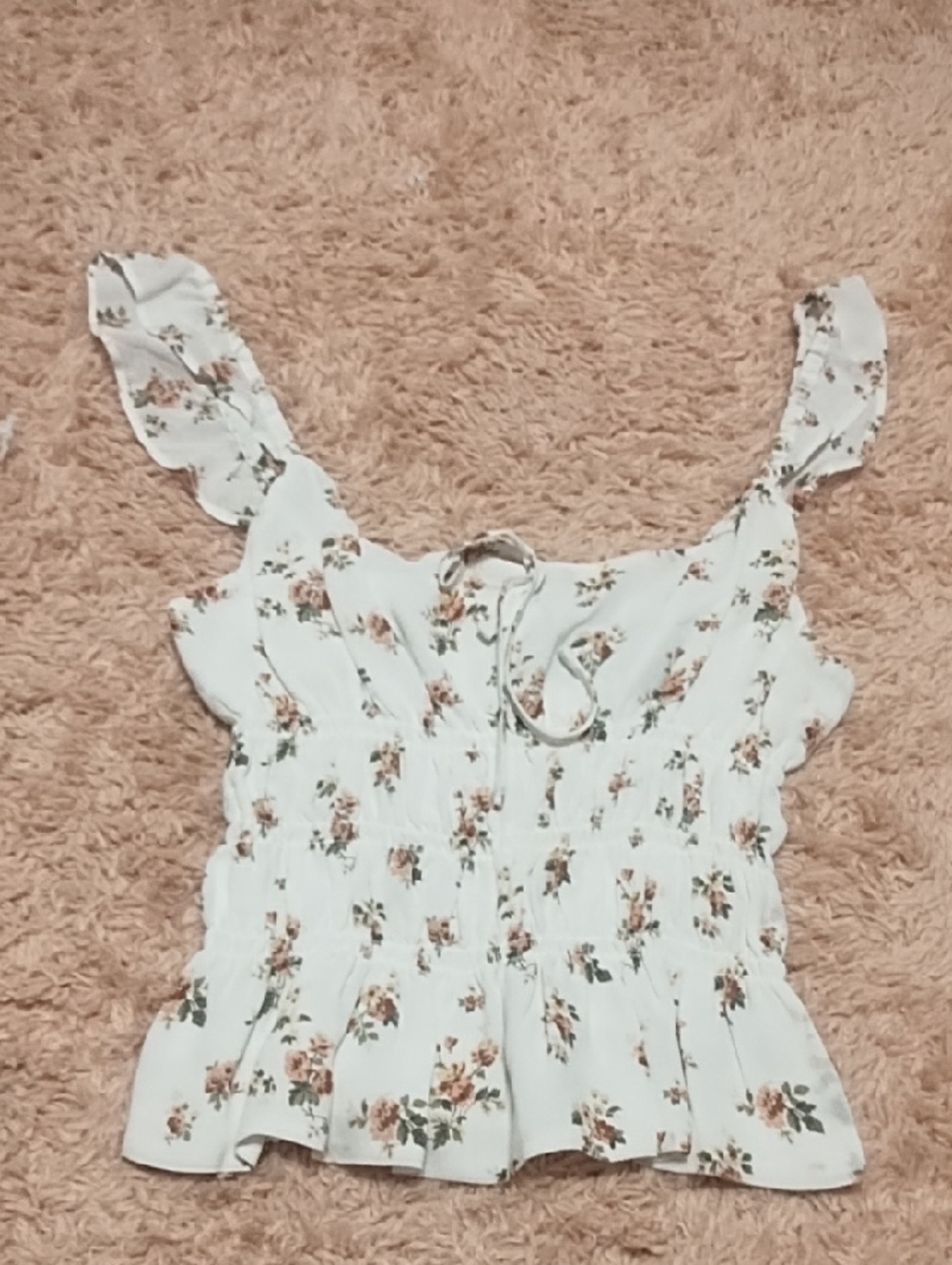 Reformation White Floral Smocked Ruffle Crop Top